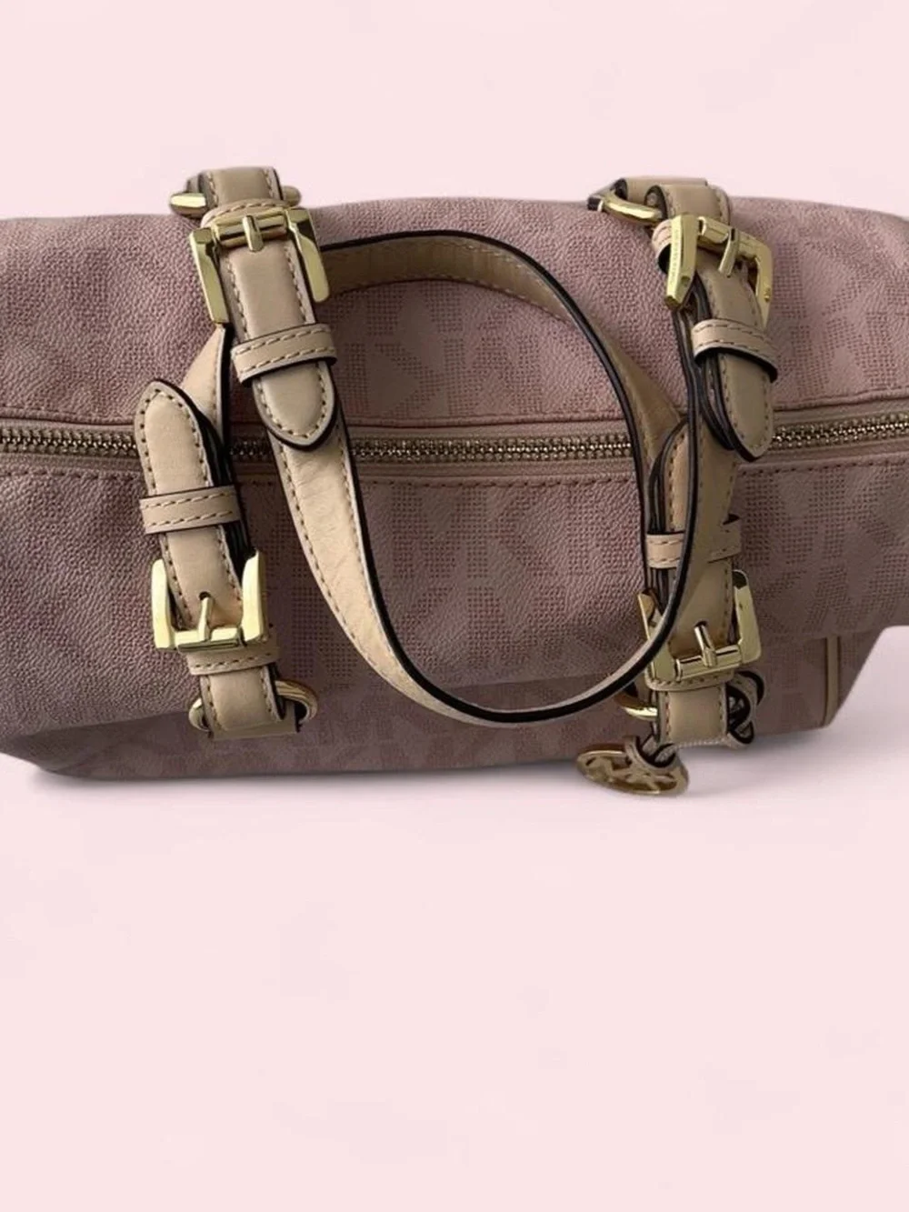 Michael Kors Blush Pink Logo Satchel with Gold Accents